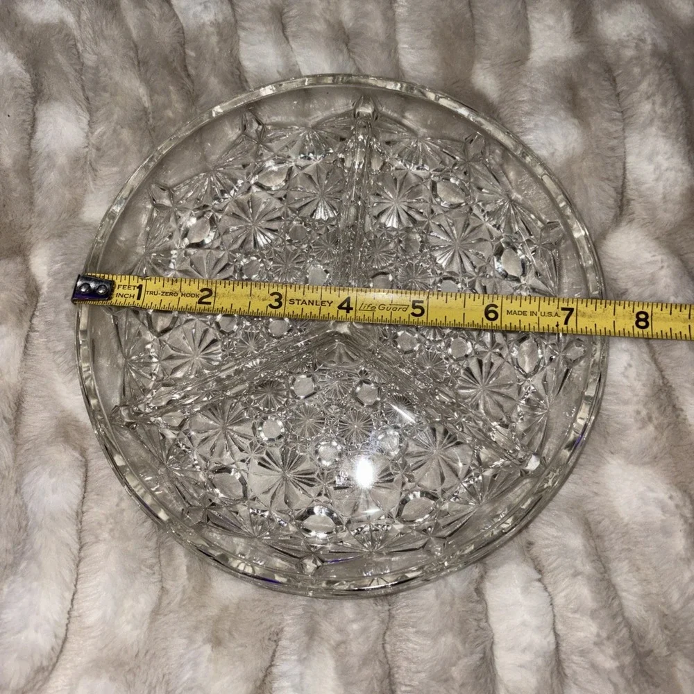 Vintage Pressed Clear Platter Indiana Glass Button Daisy Divided Relish Dish